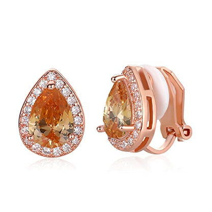 SELOVO Clip On earrings for Women Teardrop Cubic Zirconia Clip Earrings Stud - color: champagne color