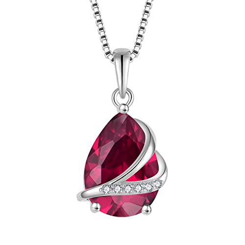 Birthstone Pendant Necklace 925 Sterling Silver Teardrop Jewelry for Women - color: Red
