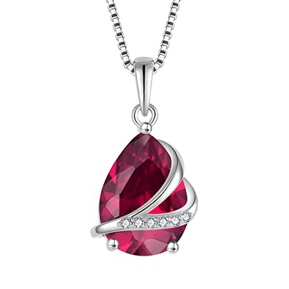 Birthstone Pendant Necklace 925 Sterling Silver Teardrop Jewelry for Women - color: Red