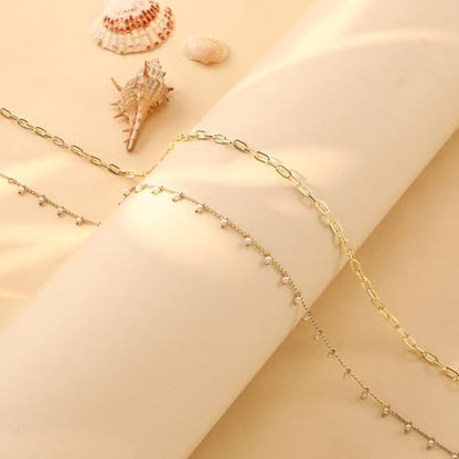 14K Gold Plated Waist Chain for Women Layered Waist Beads Belly Chain Belt, Waterproof Summer Beach Body Jewelry for Bikini, Festival Vacation Accessories for Women - style: Pearl Tassel-Gold