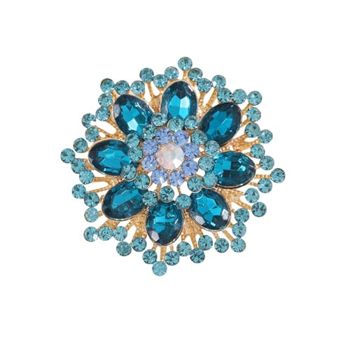 Premium Rhinestone Flower Brooch Pin for Women Sparkling Crystal Flower Corsage Bouquet Brooch Floral Lapel Pins Fashion Snowflake Sunflower Broochs Wedding Bride Dress Jewelry - color: Blue