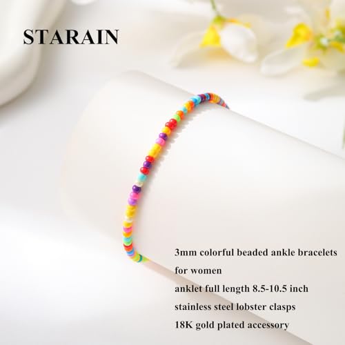 Starain Small Bead Anklets for Women Beach Foot Ankle Bracelet Cute Colorful Boho Beaded Anklets 8 inches - color: Sing layerd seed bead anklet