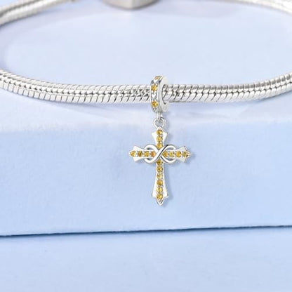 HappyStar 925 Sterling Silver Charms Infinity Design Birthstone Charms for Bracelets with 5A Cubic Zirconia Cross Necklace for Women Dangle Pendant Compatible Pandora Bracelets Happy Birthday Gifts - color: 92-November Birthstone Charms