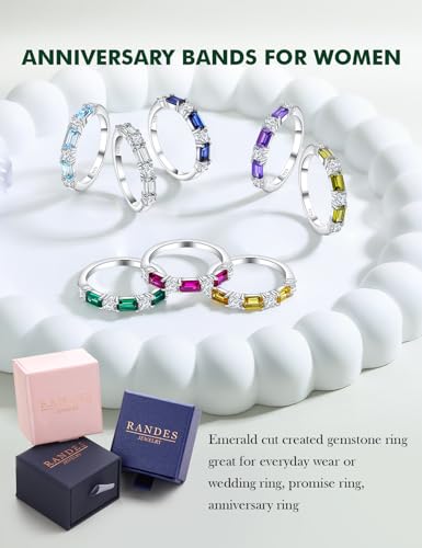 3.5mm Half Eternity Band Sterling Silver Rings for Women Sapphire/Ruby/Emerald and Cz Wedding Bands 7 Stone Stackable Birthstone Ring Anniversary Jewelry Size 6-10 - color: 09-Sapphire-Sep.