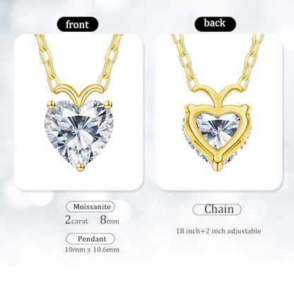 ForeverLove Heart Necklaces for Women, 4-2 Carats Heartshap Moissanite, Silver Pendant Jewelry, Anniversary Birthday Gifts for Wife, Girlfriend, Daughter, Mom - style: 2.0 Carats Heart Moissanite Gold-plated Sterling Sliver Necklace