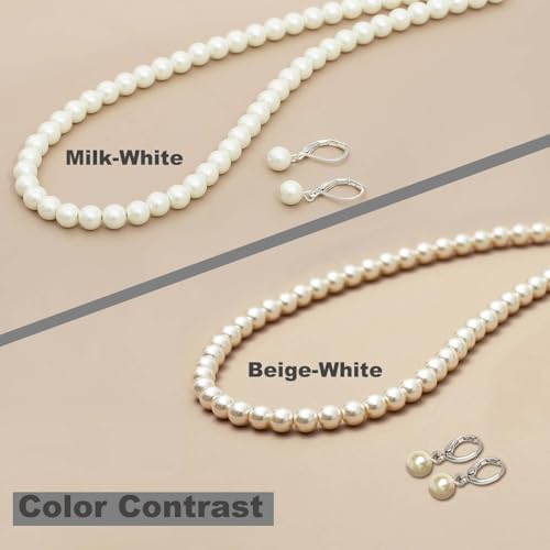 S SUSANN Costume Layered Twisted Gold Pearl Necklace Choker Chunky Glass Statement Pearl Necklace and Earring set, good gift for women Faux pearl necklace set - style: 7MM beige pearl necklace