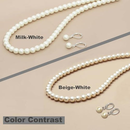 S SUSANN Costume Layered Twisted Gold Pearl Necklace Choker Chunky Glass Statement Pearl Necklace and Earring set, good gift for women Faux pearl necklace set - style: 7MM beige pearl necklace