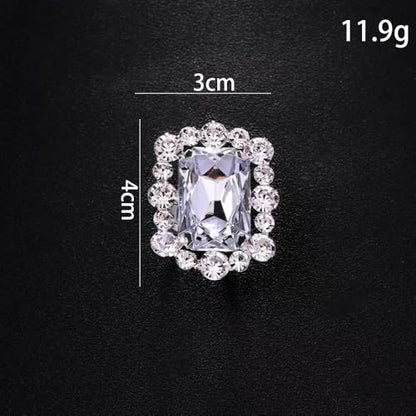 Silver Rectangle Rhinestone Statement Ring for Women Luxury Fashion Exaggerated Large Thick Chunky Geometric Crystal Finger Knuckle Band Wrap Open Adjustable Rings Wedding Cocktail Prom Party Jewelry Gift - color: Silver