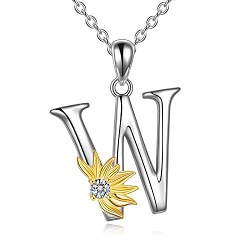 POPLYKE Initial Sunflower Necklace for Women 925 Sterling Sliver Sunflower Pendant Necklace Letter Initial Pendant Chain - style: Sunflower W