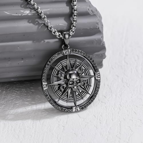 Compass Necklace Sterling Silver Nautical Graduation Gift | 925 Sterling Silver compass pendant with meaningful nautical design, jewelry for women, graduation and travel gift - color: Black-8