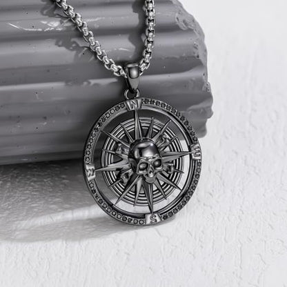 Compass Necklace Sterling Silver Nautical Graduation Gift | 925 Sterling Silver compass pendant with meaningful nautical design, jewelry for women, graduation and travel gift - color: Black-8
