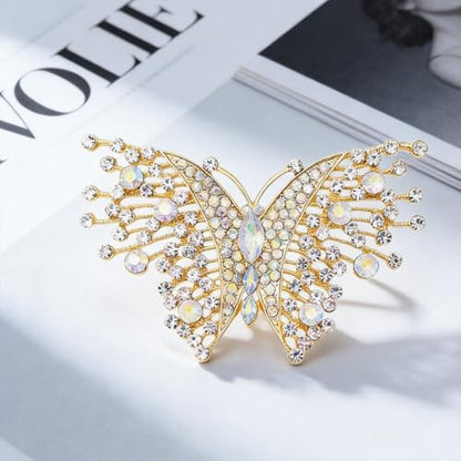Dainty Rhinestone Butterfly Brooch for Women Men Chic Cute Sparkly Crystal Animal Lapel Pins for Suit Dress Hat Bag Tie Wedding Holiday Accessories Jewelry - color: Golden