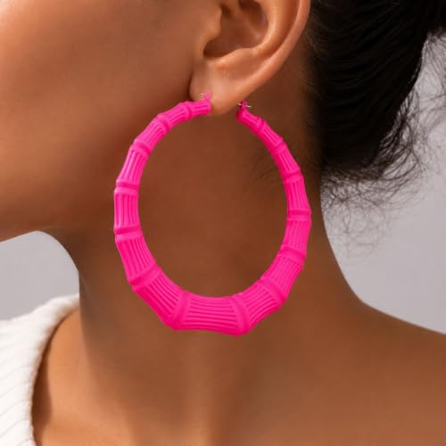 Big Chunky Gold Hoop Earrings for Women Beaded Large Statement Earrings Lightweight Fashion Jewelry Daily Wear Party Gift - color: C3:hot pink