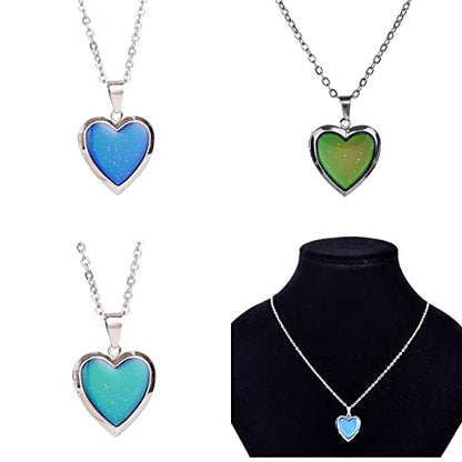 Temperature Sensing Color Changing Pendant Necklace Love Heart Butterfly Turtle Dolphin Moon Star Mood Necklace for Girl Women Gift - color: Love Heart Locket