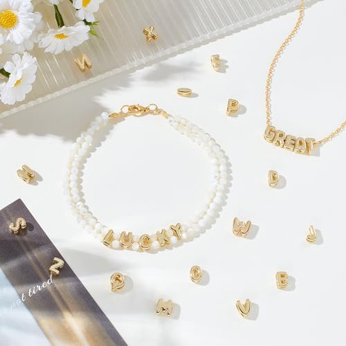 AHANDMAKER 26 Pcs 18K Real Gold Plated Mini Letter Charms 6~7mm Small Brass Alphabet Beads, A-Z Initial Charms Personalized Spacer Beads for DIY Craft Necklace Bracelet Keychains Jewelry Making for Women