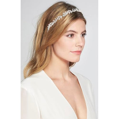 Wedding Headbands for Women Girls Bride Headband Bridal Headpieces Crystal Hair Band Silver Tiara Wedding Gifts Hair Accessories Elegant Fairy Rhinestone Handmade Leaves Flowers