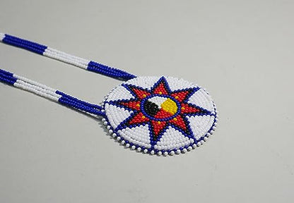Handmade Native American Style Tribal ethnic Seed Bead Beaded Layered Medallion Necklace - color: 4 Direction Star