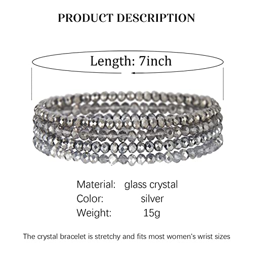 Noessla Beaded Boho Stretch Bracelet Colorful Stackable Crystal Beads Bracelets Trendy Costume Jewelry Mothers Day Gifts for Women - color: Silver