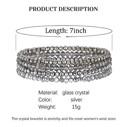 Noessla Beaded Boho Stretch Bracelet Colorful Stackable Crystal Beads Bracelets Trendy Costume Jewelry Mothers Day Gifts for Women - color: Silver