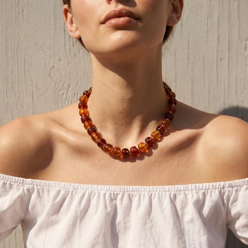 SHERLOVE Chunky Statement Large Resin Beaded Choker Necklaces for Women | Big Lightweight Bead Beaded Necklace Trendy Fashion Boho Summer Beach Vacation Jewelry - color: Beaded Choker Amber