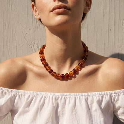 SHERLOVE Chunky Statement Large Resin Beaded Choker Necklaces for Women | Big Lightweight Bead Beaded Necklace Trendy Fashion Boho Summer Beach Vacation Jewelry - color: Beaded Choker Amber