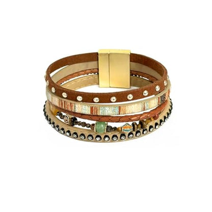 Retro leather bracelet, fashionable bohemian style multi-layered bracelet, beaded tiger eye stone accessories, personalized women's accessories M4900