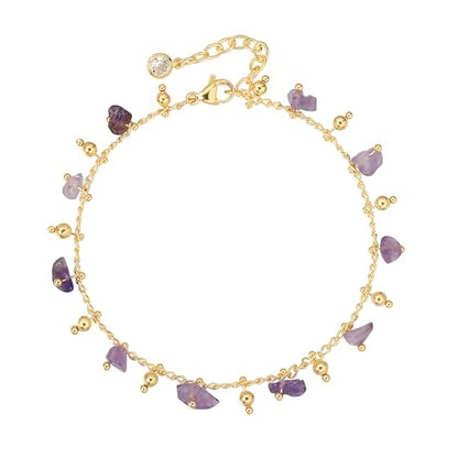 Gold Chain Bracelet for Women, 14K Gold Plated | Dainty Bracelets with Adjustable Chain, Trendy Jewelry Gift for Women - style: purple stone