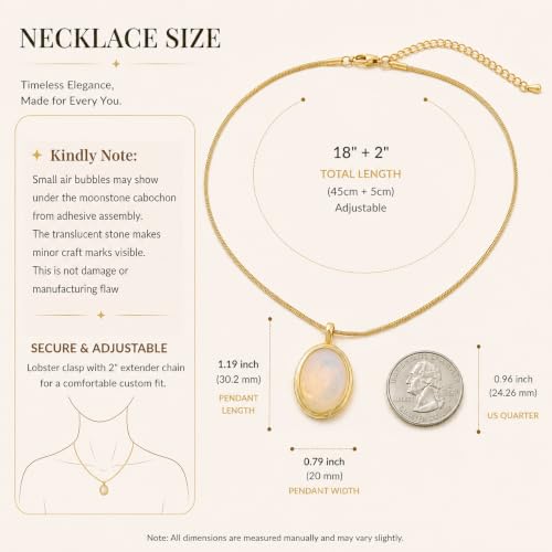 Sonateomber Gold Stone Pendant Necklace for Women, Chunky Statement Dainty Heart Oval Natural Gemstone Dangle Necklaces Wedding Prom Accessories Fashion Jewelry Gift - color: White Moonstone