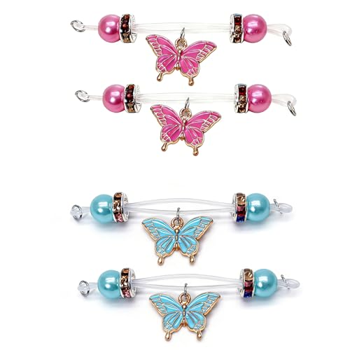 2 Pairs Fake Nipple Rings Nipple Jewelry Non Piercing Butterfly Dangle Nipple Barbells Adjustable Nooses Faux Nipple Piercing Body Jewelry for Men Women - style: Butterfly 2