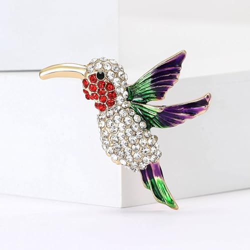 Enamel Bird Brooch for Women Rhinestones Owl/Hummingbird/Eagle/Toucan Lapel Pin Cute Bird Brooches Jewelry Gifts for Mom Wife - color: White-Hummingbird 2