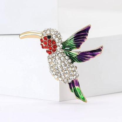 Enamel Bird Brooch for Women Rhinestones Owl/Hummingbird/Eagle/Toucan Lapel Pin Cute Bird Brooches Jewelry Gifts for Mom Wife - color: White-Hummingbird 2