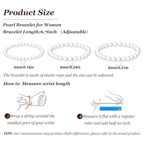 Pearl Bracelets for Women Dainty Gold Pearl Stretch Stackable Bracelet Bridesmaid Wedding Jewelry Gifts Prom Wedding Guest Dress - color: L:White Pearl Bracelet