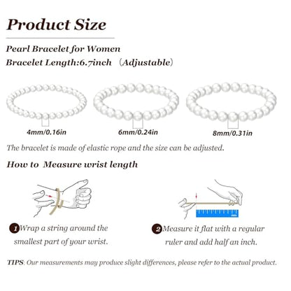 Pearl Bracelets for Women Dainty Gold Pearl Stretch Stackable Bracelet Bridesmaid Wedding Jewelry Gifts Prom Wedding Guest Dress - color: L:White Pearl Bracelet