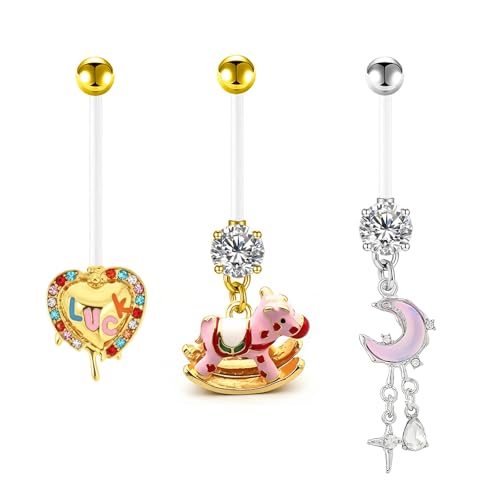 14G Flexible Clear Acrylic Pregnancy Belly Button Ring Flower,letter Dangle Pregnancy Maternity Belly Rings - color: pink moon