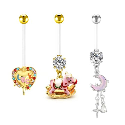 14G Flexible Clear Acrylic Pregnancy Belly Button Ring Flower,letter Dangle Pregnancy Maternity Belly Rings - color: pink moon
