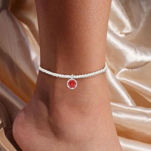Wellike Silver Ankle Bracelets For Women Waterproof Birthstone Anklets Adjustable Sparkly Chain Silver Plated Stainless Steel Anklet Non Tarnish Jewelry - color: KKWJL185-1