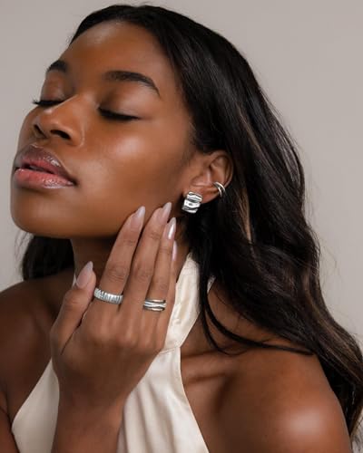 Gold Chunky Earrings for Women Trendy, 14K Gold Plated Dainty Kont Earrings Statement Minimalist Hypoallergenic Stud Earrings - color: Aimran & Silver