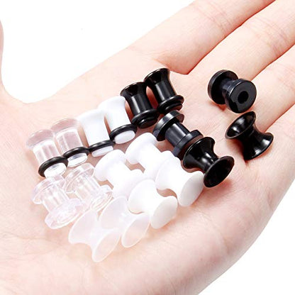 Lcolyoli Screw Fit Ear Gauges Kit Acrylic Tunnel Expander Stretcher Earrings Ultra Thin Silicone Ear Skin Flexible Flesh Earlobe Plugs Body Piercing Jewelry Set for Women Men 2G-00G 9 Pairs - style: a: 18Pcs-3 Colors-2G