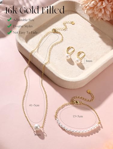 YADOCA Gold Pearl Jewelry Set for Women Bride Bridal Bridesmaid jewelry | 16K Gold Plated Pearl Layered Choker Necklace Earring Bracelets Set Dainty Wedding jewelry Set Gifts - style: Style-B