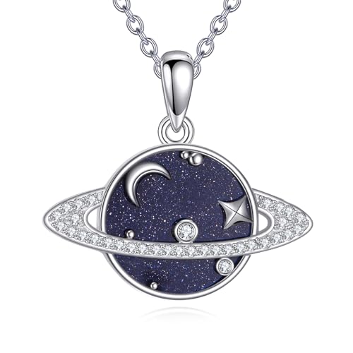 Saturn Planet/Sun Moon and Star Necklace 925 Silver Sterling Galaxy Pendant Necklaces Celestial Jewelry Birthday Jewelry for Her Women Astronomy Lovers Gifts - style: Saturn Planet Necklace