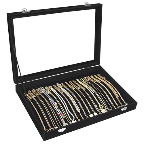 Vicoter 20 Hooks Necklace Organizer,Velvet Necklace Holder Tray with Lid | Jewelry Organizer for Necklace Pendant Chain,Women Jewelry Box,for Home Use and Jewelry Store,Jewelry Display for Drawer - color: Black, size: 20 Hook
