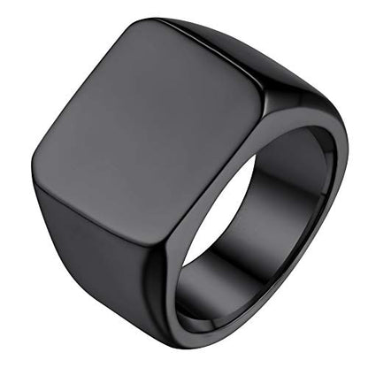 GoldChic Jewelry Personalized Signet Rings Men Women, Stainless Steel Custom Photo Bold Square/Oval Monogram/Old English Initial Pinky Stacking Statement Ring in Black/Silver/Gold (Size 7-14) - color: Black-Blank - Square