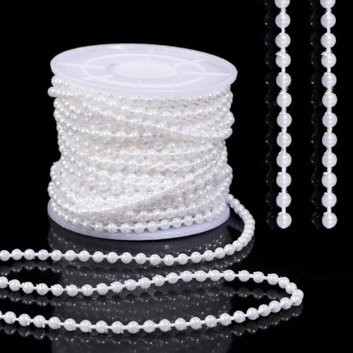 Pearls String Beads 33 Feet Crafts Faux Pearl Roll for Christmas Garland Flowers Wedding Party Jewelry Decoration(3mm White) - color: White, size: 3mm 33feet