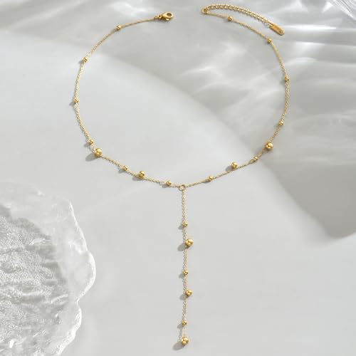 18K Gold Plated Minimalist Drop Y-Shaped Necklace for Women | Simple Lariat Necklace, Minimalist Everyday Jewelry,Y-Shaped Necklace - style: Y Bead Dangle-Gold