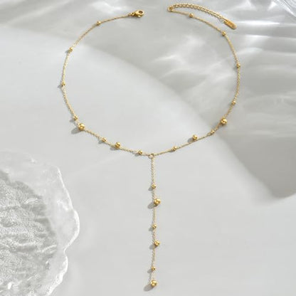 18K Gold Plated Minimalist Drop Y-Shaped Necklace for Women | Simple Lariat Necklace, Minimalist Everyday Jewelry,Y-Shaped Necklace - style: Y Bead Dangle-Gold