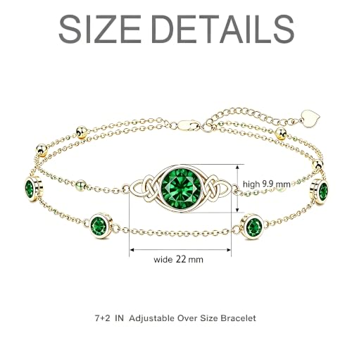 Midari 18K Gold Irish Infinity Celtic Knot Birthstone Layed Anklet Bracelet with 12 Months Birthstone Birthday Jewelry Gifts for Women Mom - color: 05-Emerald, size: Bracelet 7"-9"