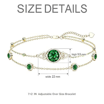 Midari 18K Gold Irish Infinity Celtic Knot Birthstone Layed Anklet Bracelet with 12 Months Birthstone Birthday Jewelry Gifts for Women Mom - color: 05-Emerald, size: Bracelet 7"-9"