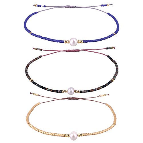 KELITCH 3 PCS Natural Pearls Bracelets Women Strand Thin Rope Friendship Bracelets Handmade Stack Charm Bracelets - color: 02S