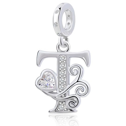 925 Sterling Silver Letter Charms for Pandora Bracelets Silver Letter A Alphabet Charm Initial Dangle Charms Beads Jewelry Gift for Women - style: Dangle Letter Charm T