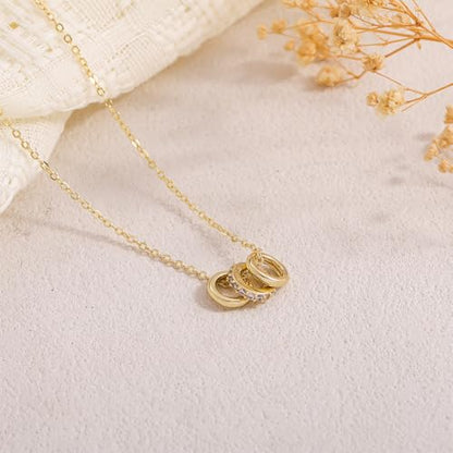Gold Necklace for Women, Dainty 14K Gold Plated Pendant Necklaces for Women Trendy Simple Choker Chain Cubic Zirconia Circle/Interlocking/Sun/Pearl Necklace Fashion Jewelry Charm Gifts - color: CZ Three Circles